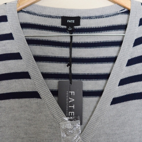 Fate Navy and Grey Striped Cardigan NWT - Picture 3 of 5