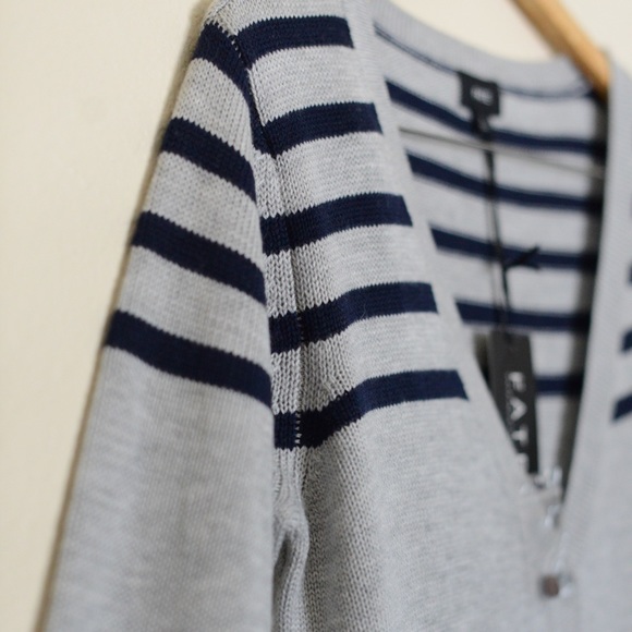 Fate Navy and Grey Striped Cardigan NWT - Picture 4 of 5