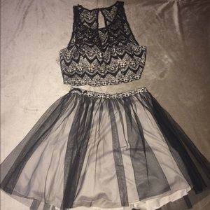 Sequin hearts black and pink homecoming dress