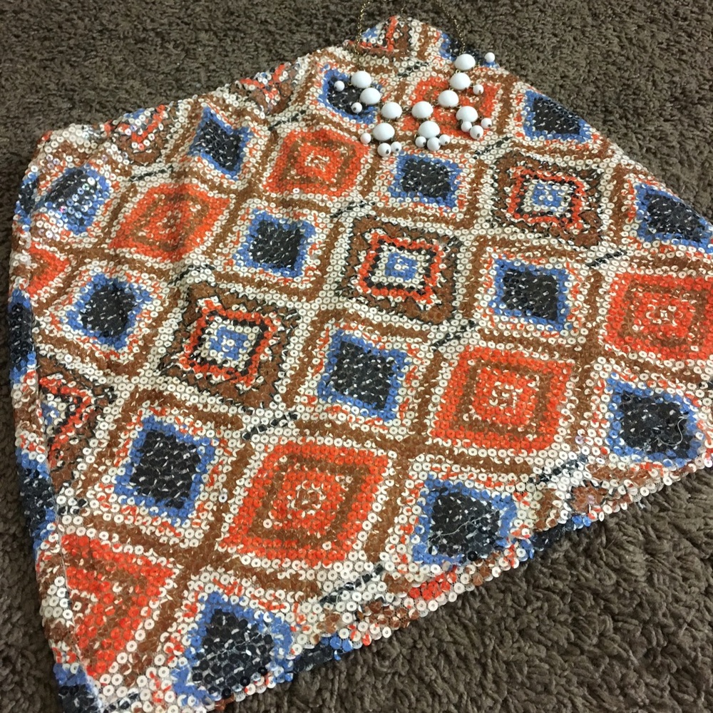 Orange and blue sequin mini skirt