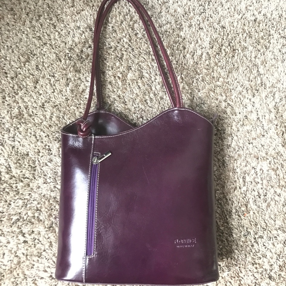 Authentic Italian Leather Hand Bag in Plum