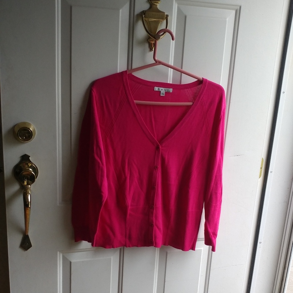Dark fuscia button down sweater - L