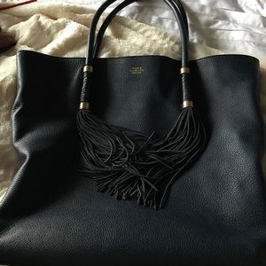 Vince Camuto pebbled leather tote with tassels