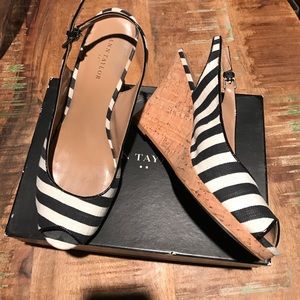Ann Taylor Navy and White Wedges