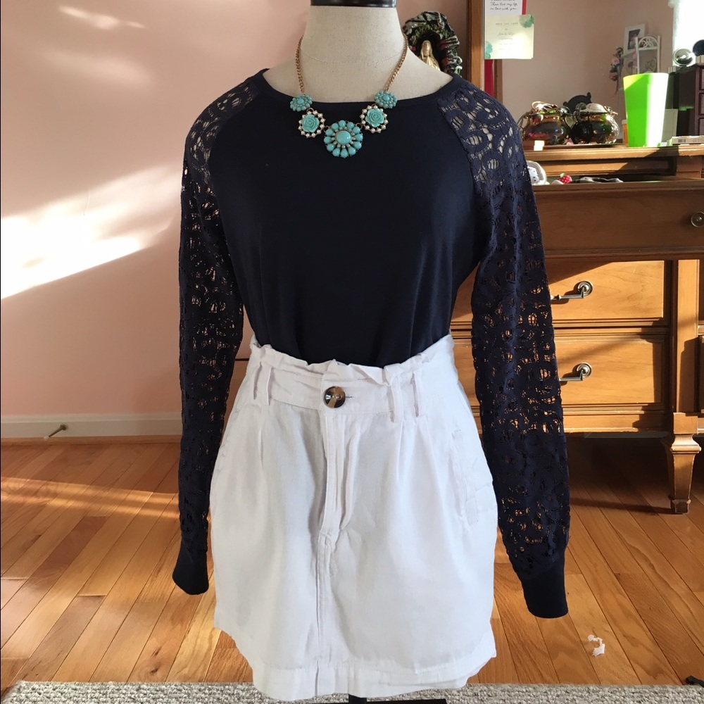 Blue top with lace sleeves