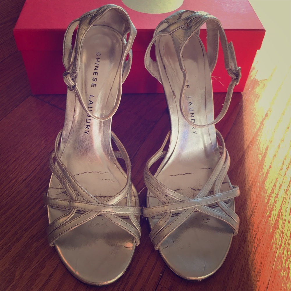 Chinese laundry's silver open toe stiletto