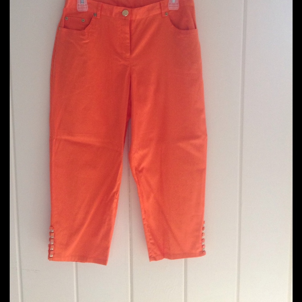Ruby Rd Orange Embellished Capri Pants - NWT