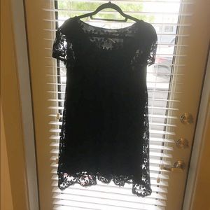 Black Floral Lace Short Sleeve Dress