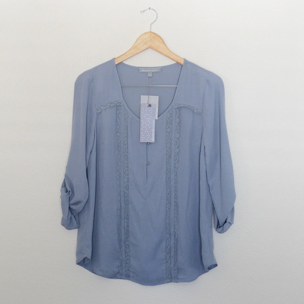 Daniel Rainn grey chiffon blouse with lace detail