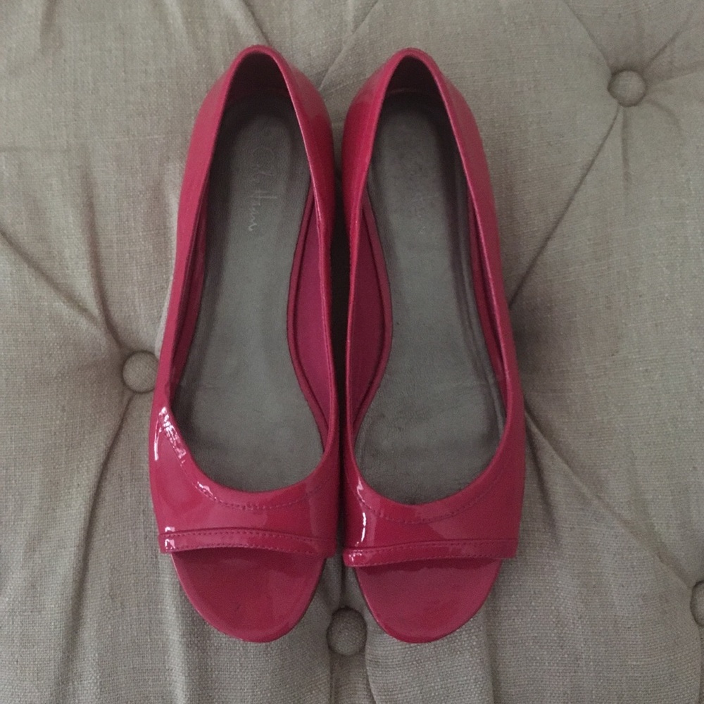 Cole Haan pink patent leather peep toe flats