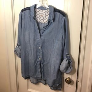 Billowy Chambray Shirt w/ Embroidery Details