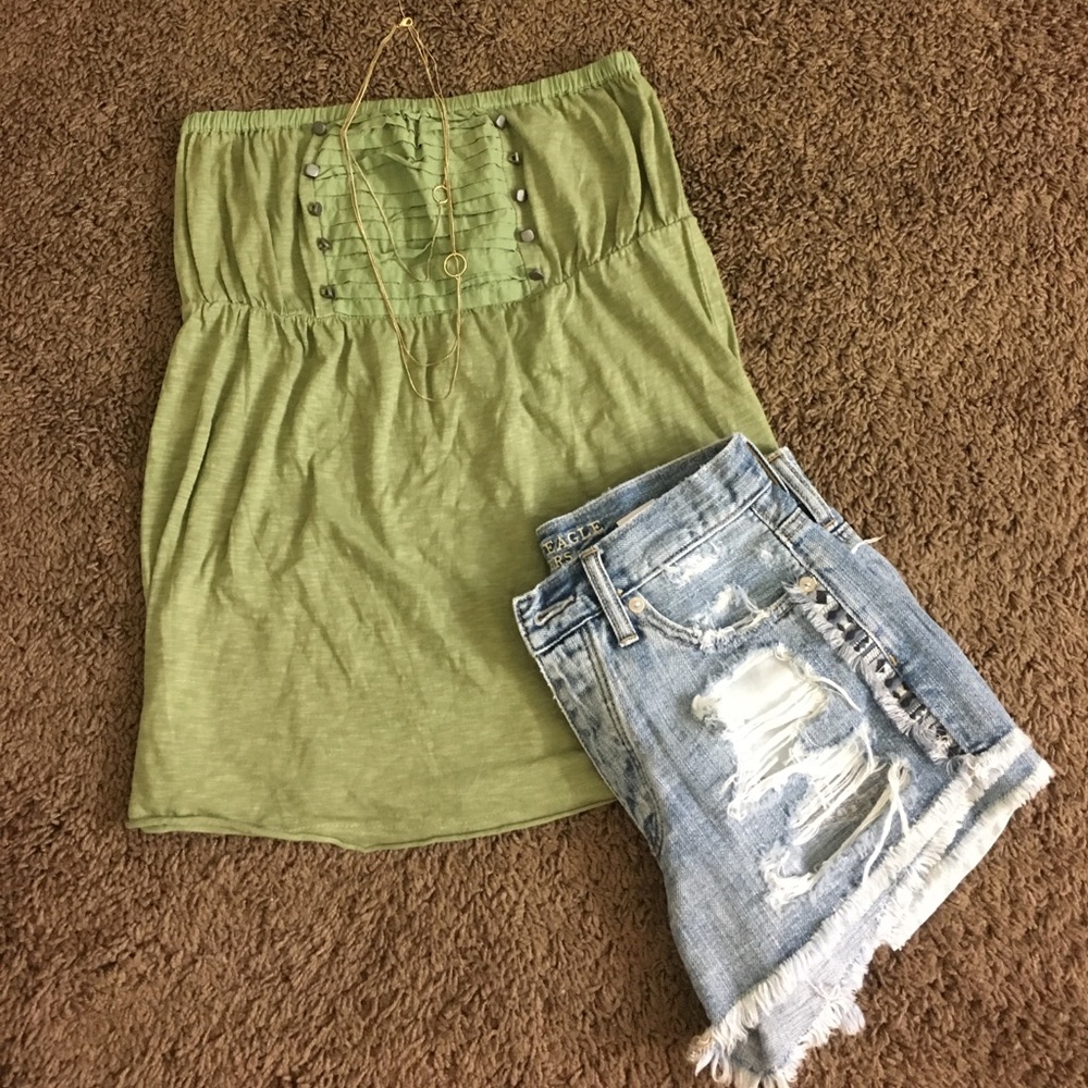Army green strapless top