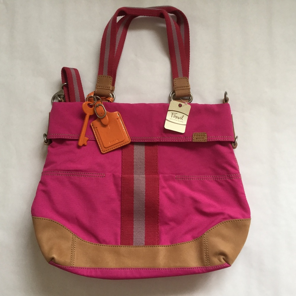 FOSSIL Key Per Convertible Tote Magenta New