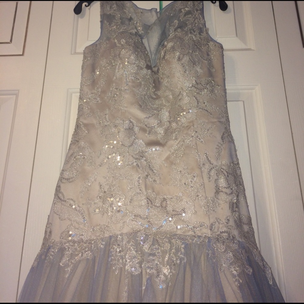 Beautiful Silver and Blue Prom Dress