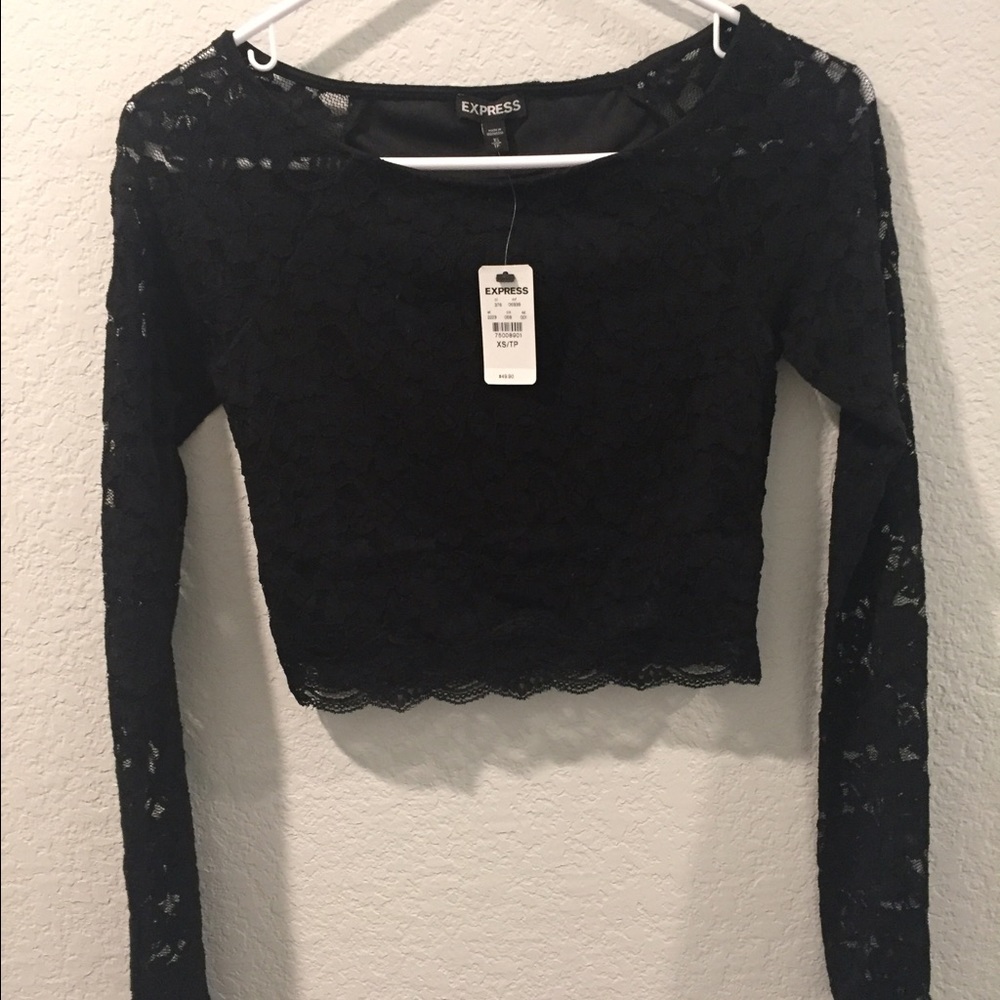 Express black lace crop top