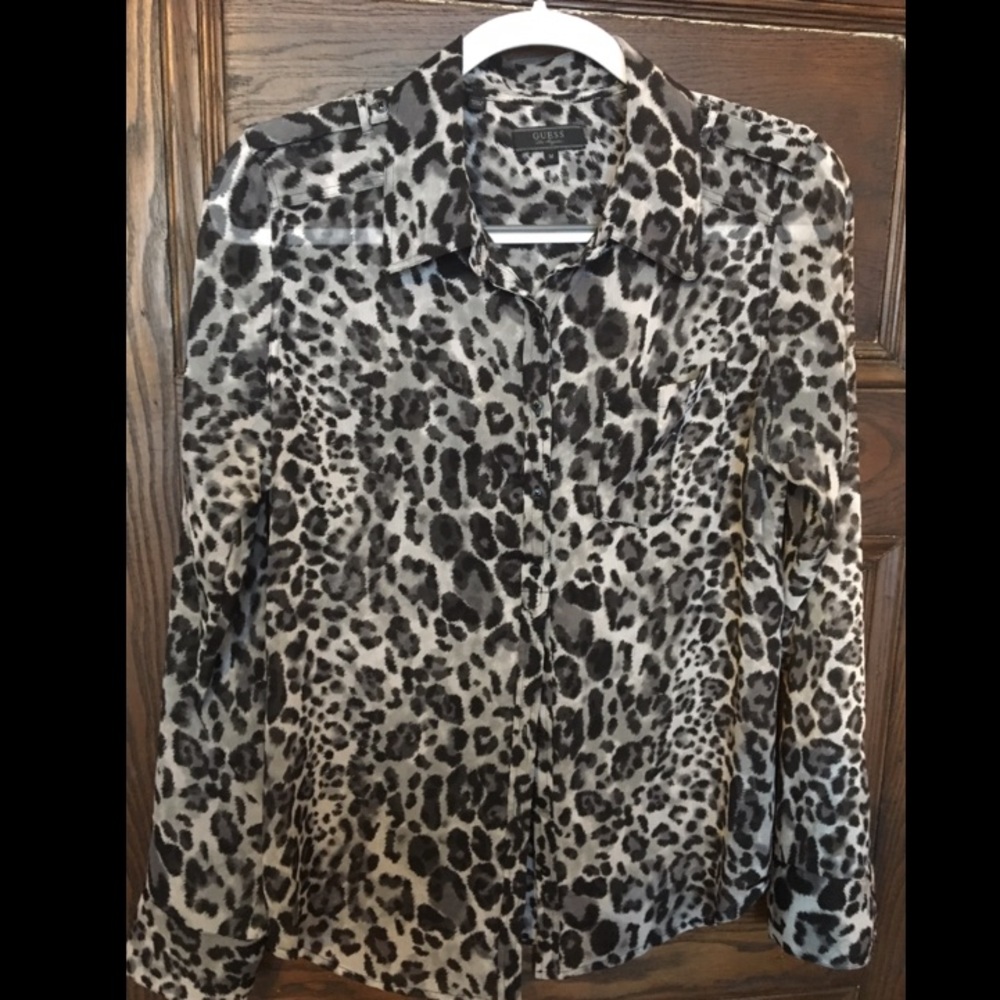 Guess chiffon leopard button down