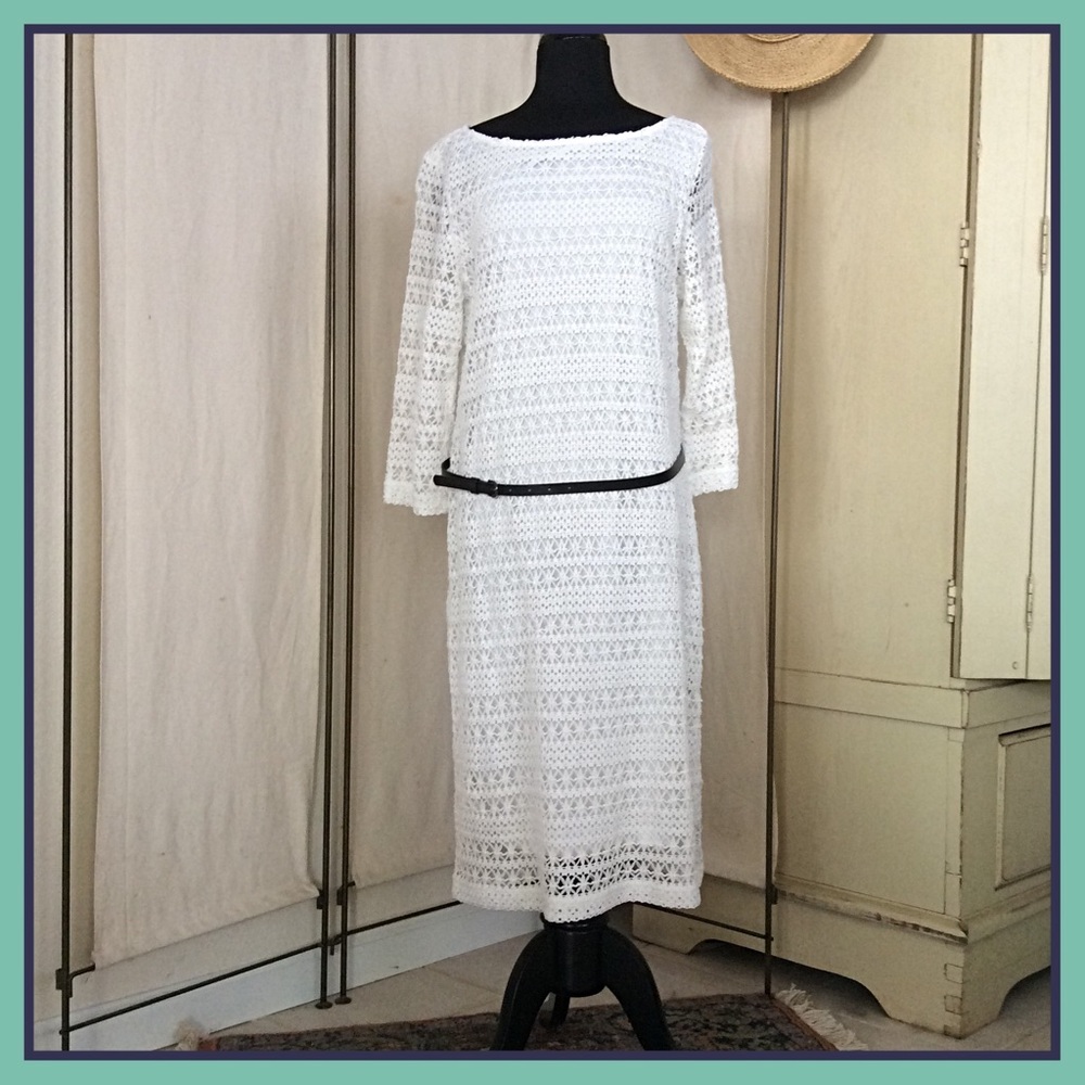 Sharagano Ivory Overlay Crochet Dress Size 14 NEW