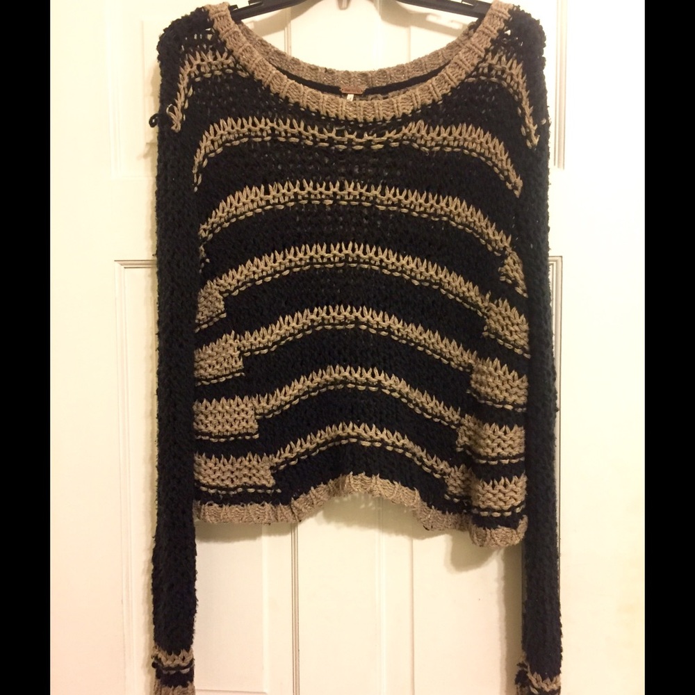 Free People Knit Sweater (navy and cream)