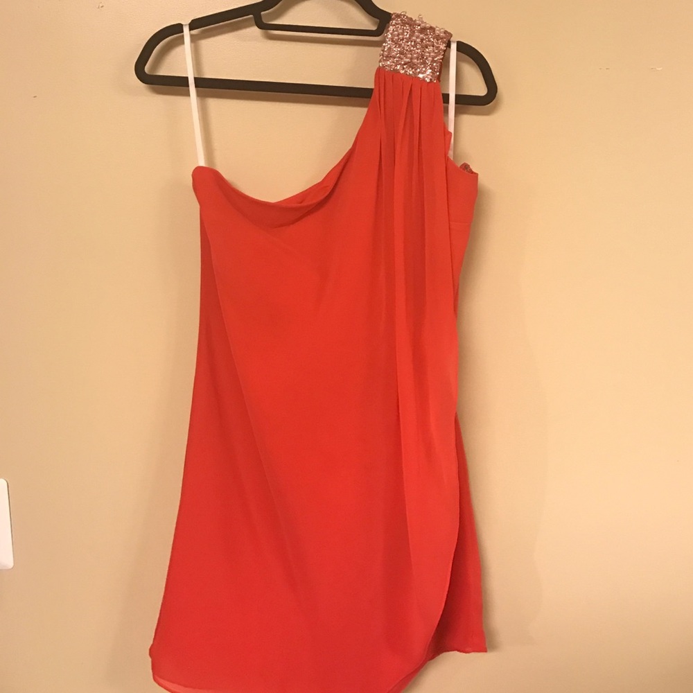 Beaded One Shoulder Coral/Pink Dress