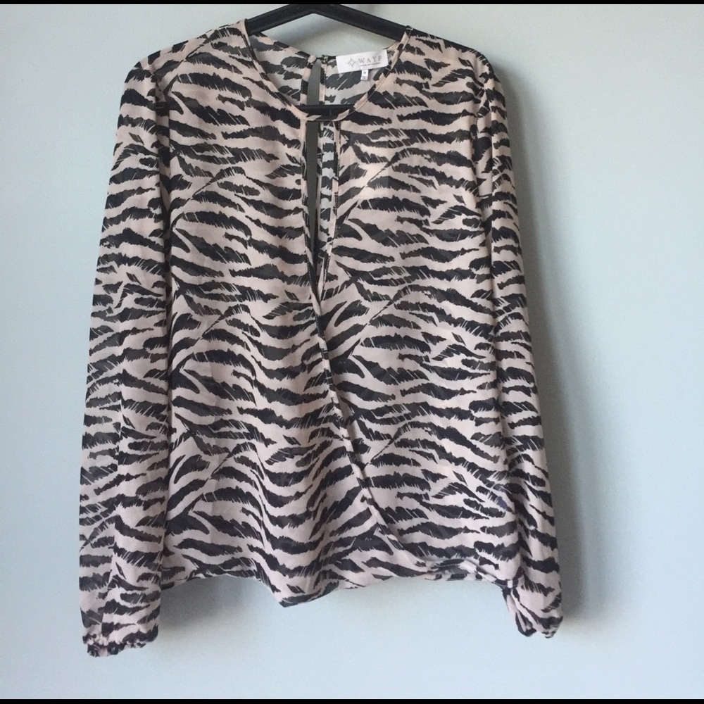 Sheer black and beige cover up shirt. Long sleeve