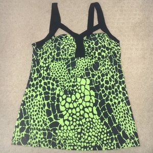 Lime Green Cut Out Animal Print Tank or Swim Top