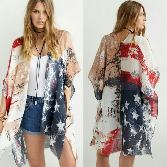American flag Kimono wrap or Beach Cover new - Picture 3 of 8
