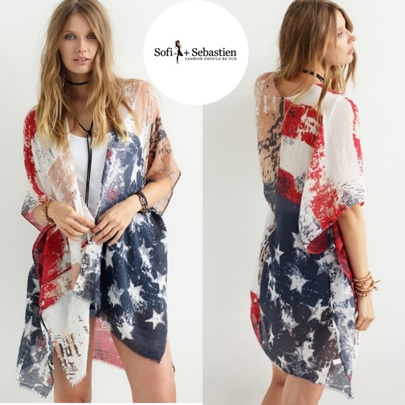 American flag Kimono wrap or Beach Cover new - Picture 2 of 8