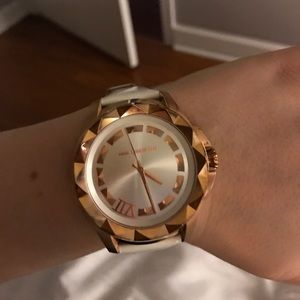 Karl Lagerfeld white leather rose gold watch