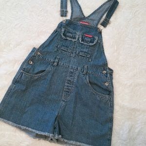Distressed 90s Short Jean Overalls