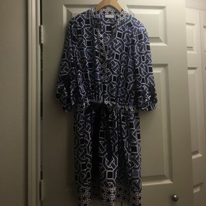 Blue and White V-neck Dress