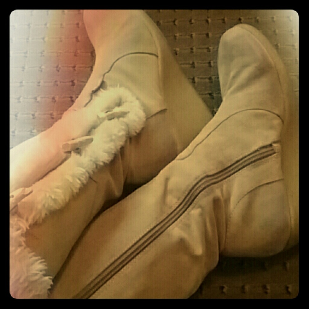 Fur-trimmed, wedge boots
