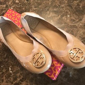 Tory Burch Caroline flats in Camellia Pink