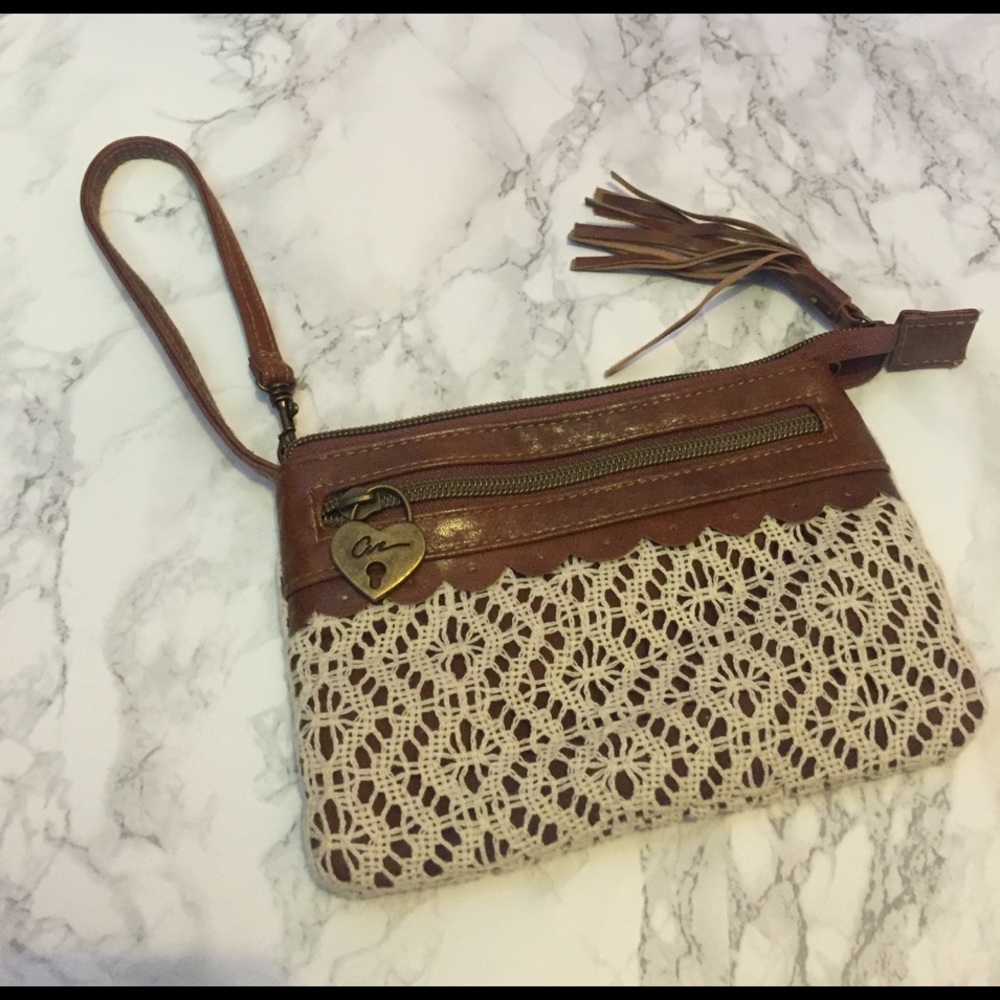 Lace and brown tassel wristlet! Boho chic!