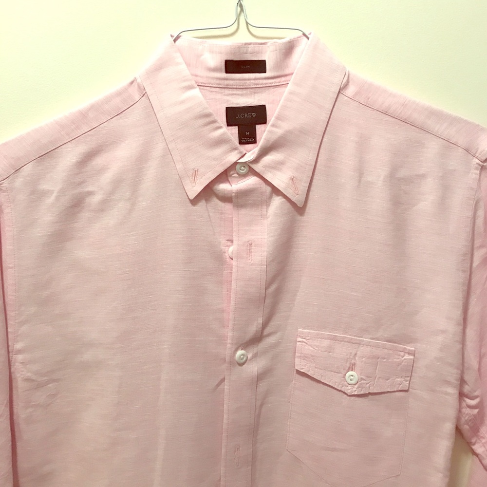 J. Crew Pink Linen Slim Fit Shirt