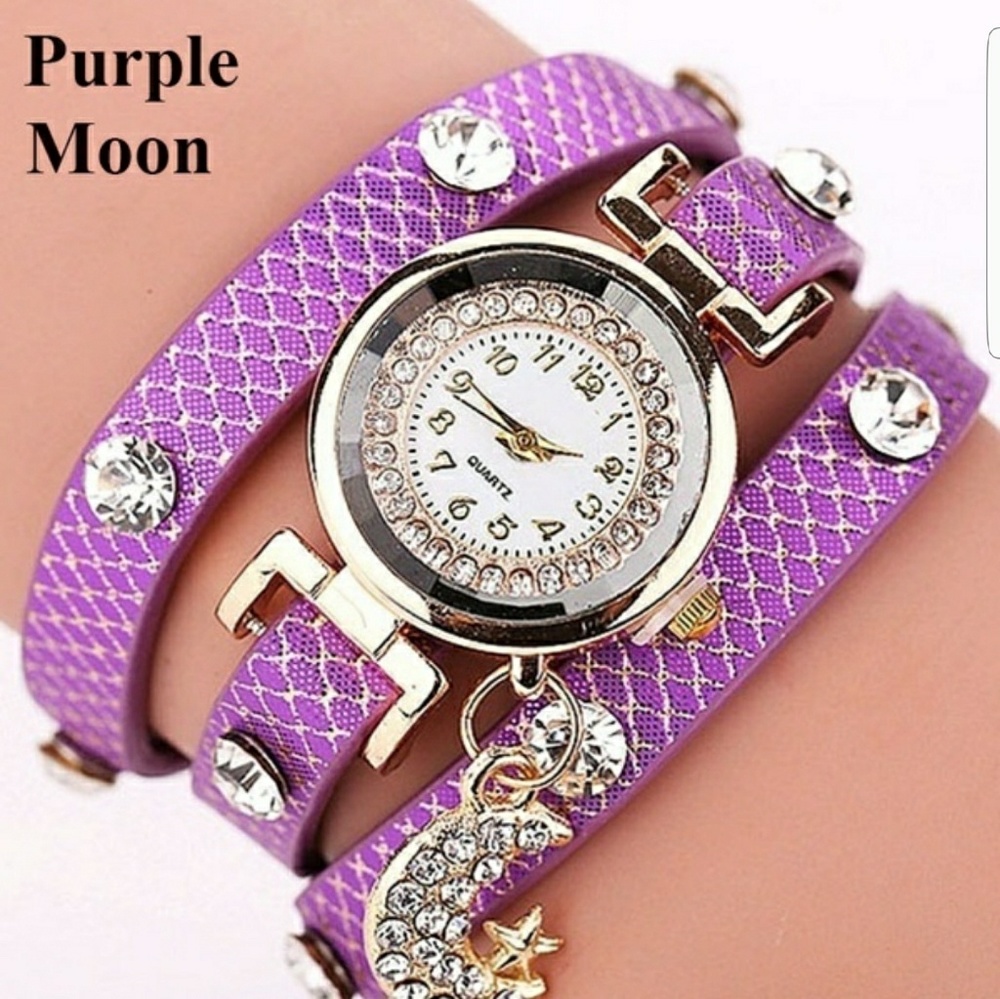 Purple Crescent Moon Wrist Wrap Watch