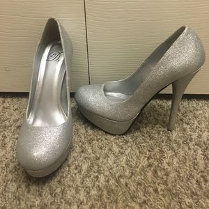 Silver sparkle heels