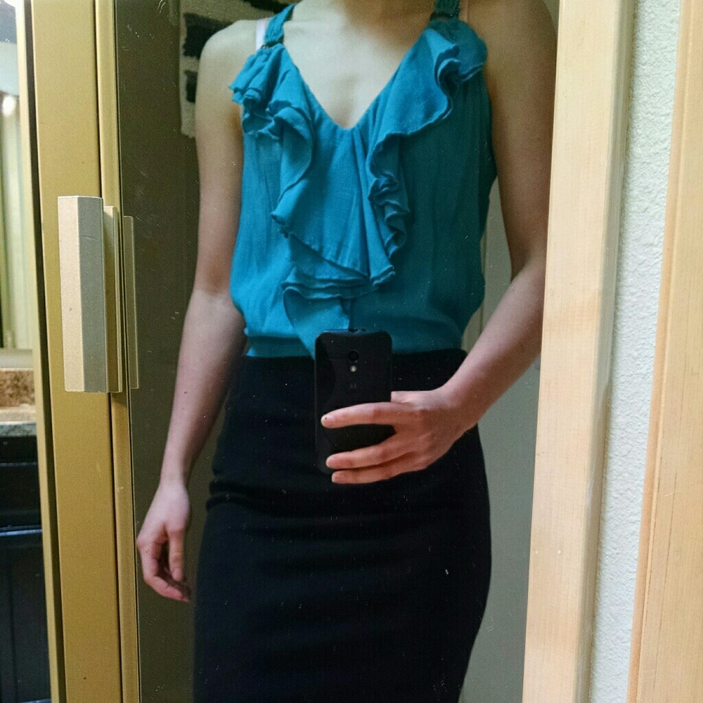 Teal ruffle collar sleeveless tank top