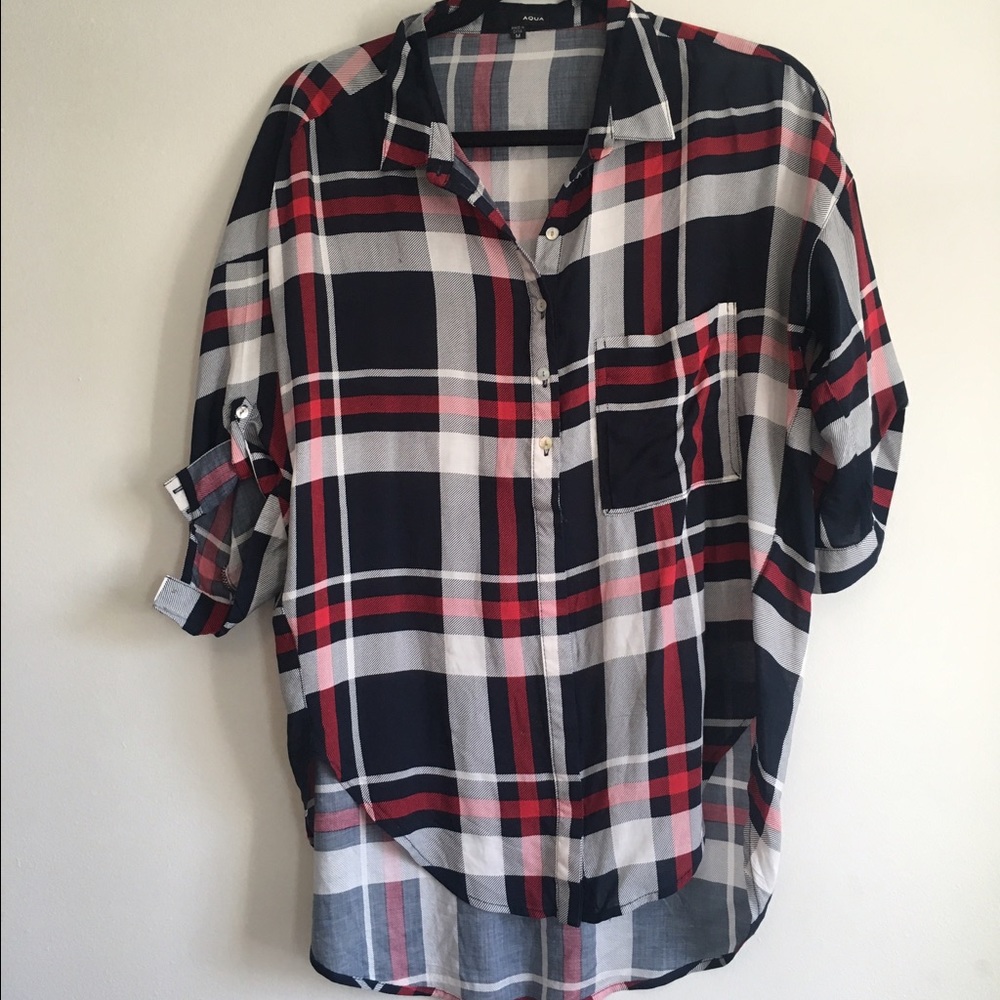 Aqua Colette Plaid Top