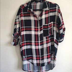 Aqua Colette Plaid Top