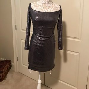All sequined silver Nicole Miller cocktail dress
