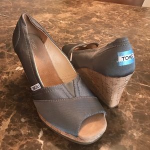 TOMS Grey Grosgrain Wedges