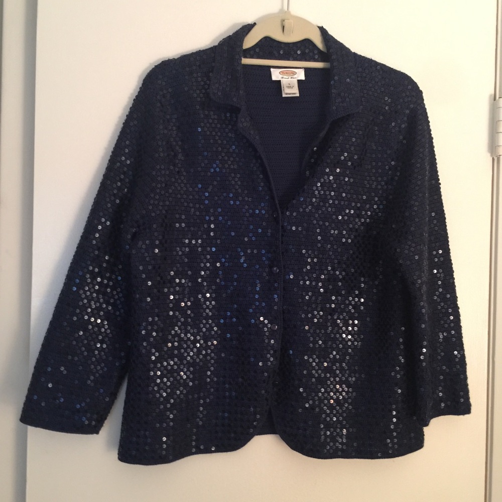 Talbots Navy blue sequined jacket Large