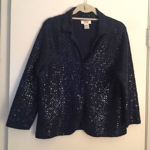 Talbots Navy blue sequined jacket Large