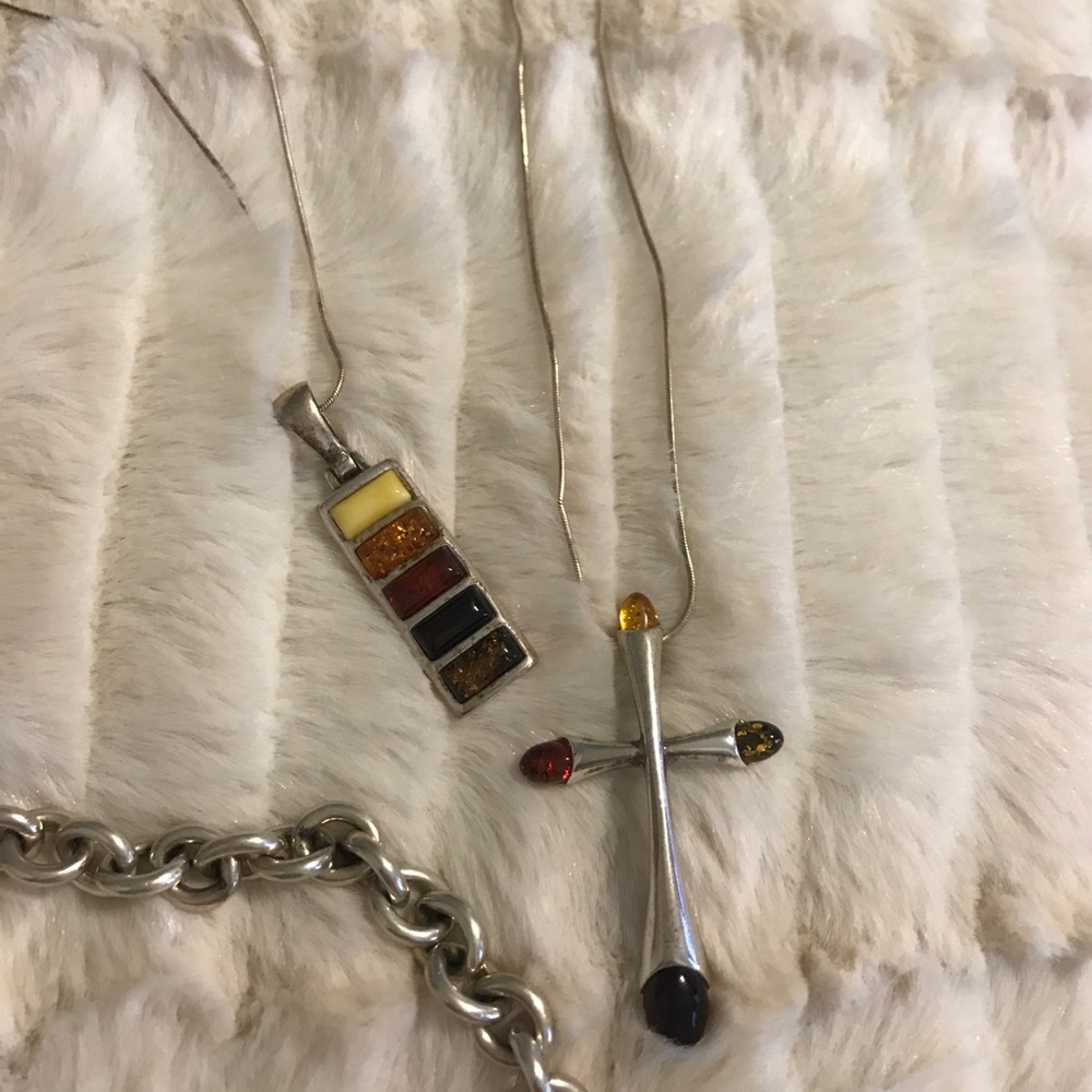 Amber and sterling silver necklace.