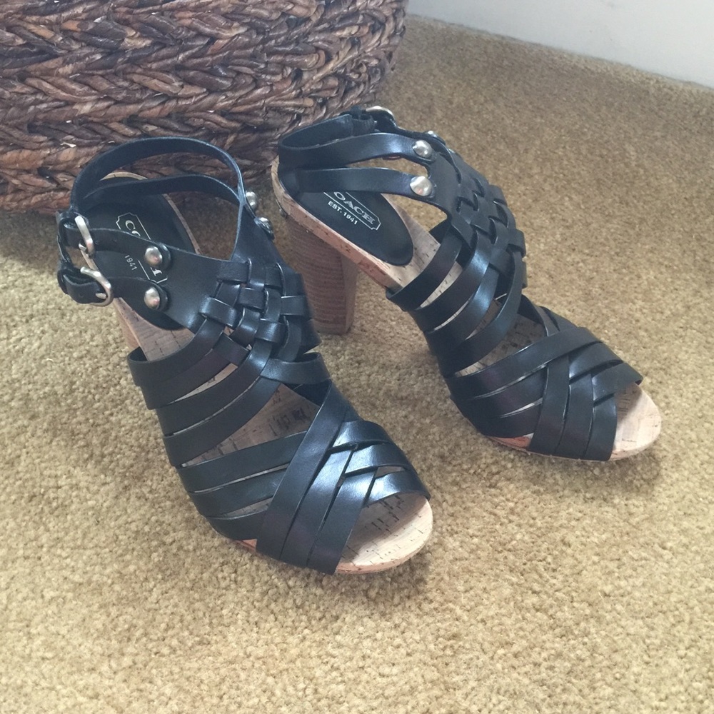 Coach black strappy sandals