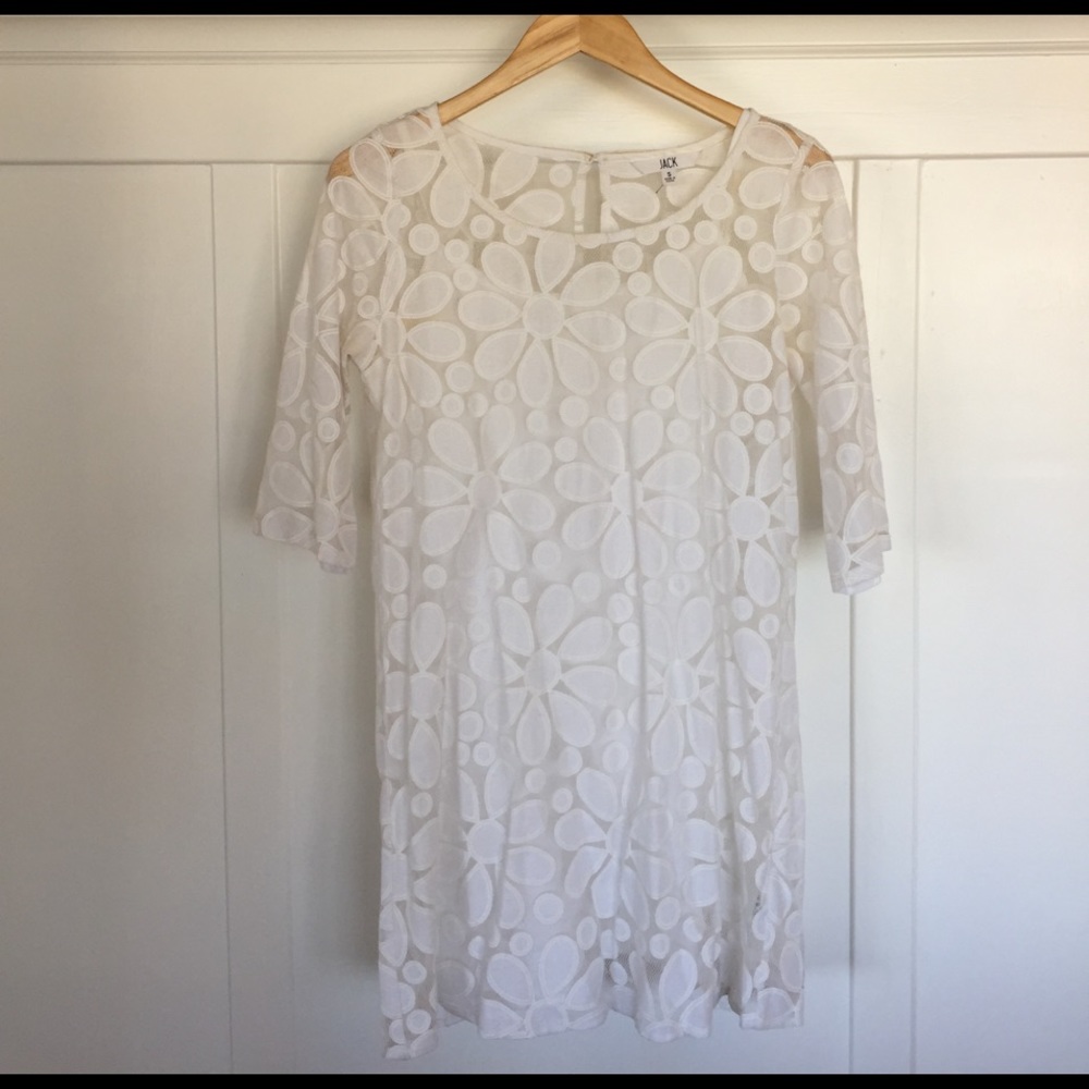 White mesh floral dress with slip