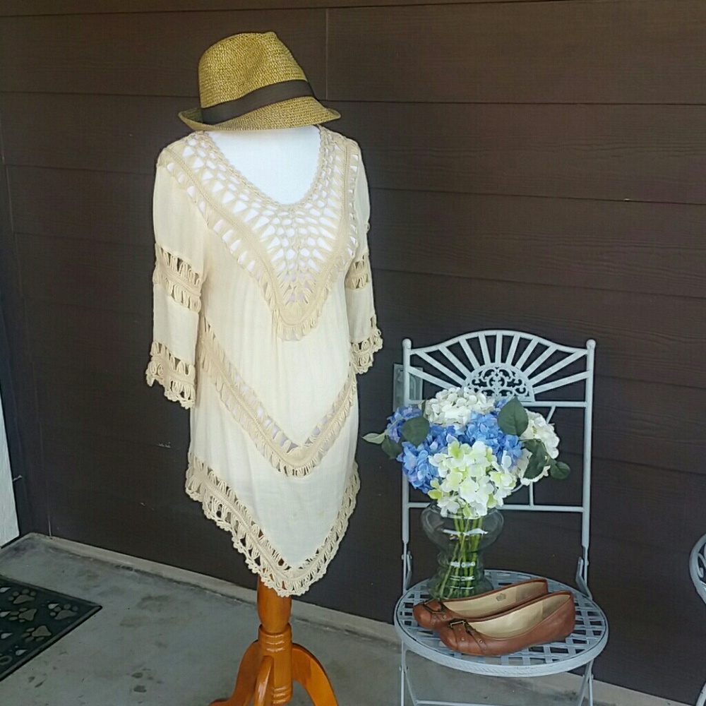 Unique cream blouse or swim cover up