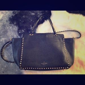 (Sold) Valentino rockstud denim-effect medium tote
