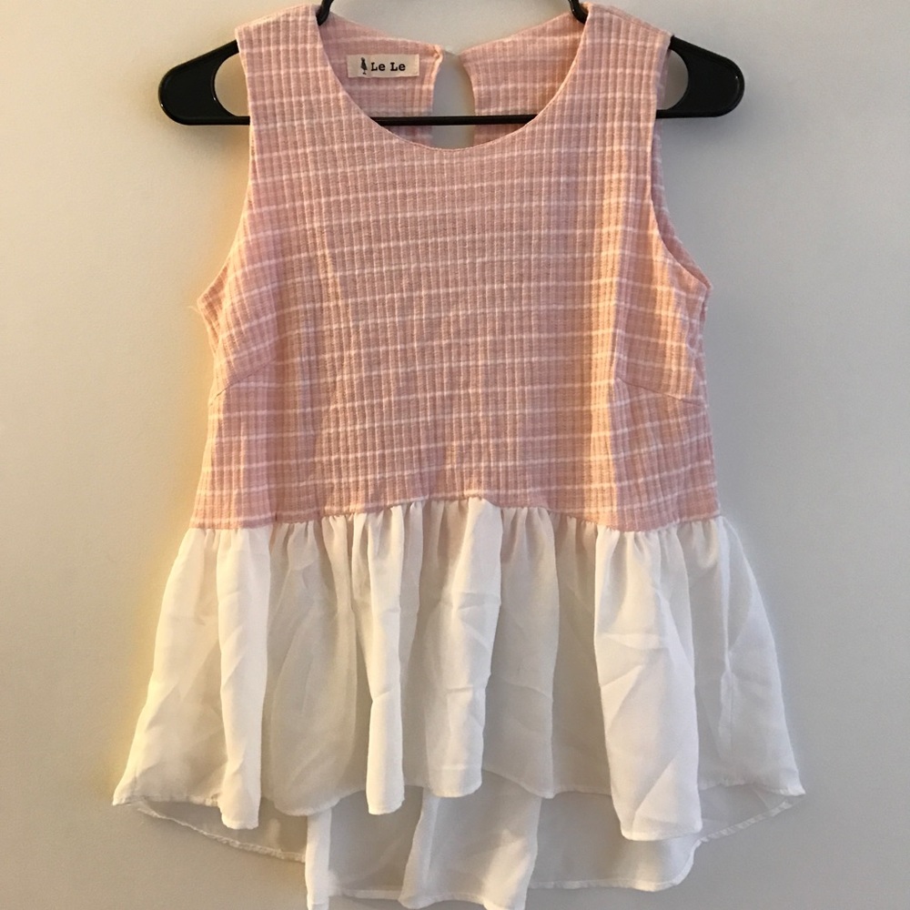 CLimport pink and white peplum top size S