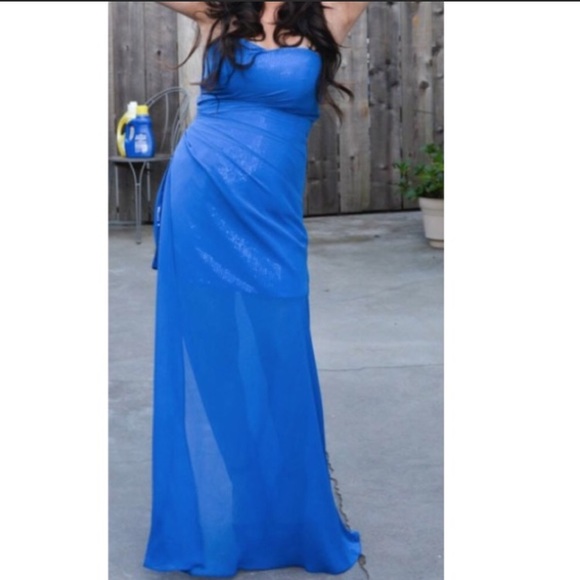 Royal Blue Dress with Sequins - Picture 2 of 4